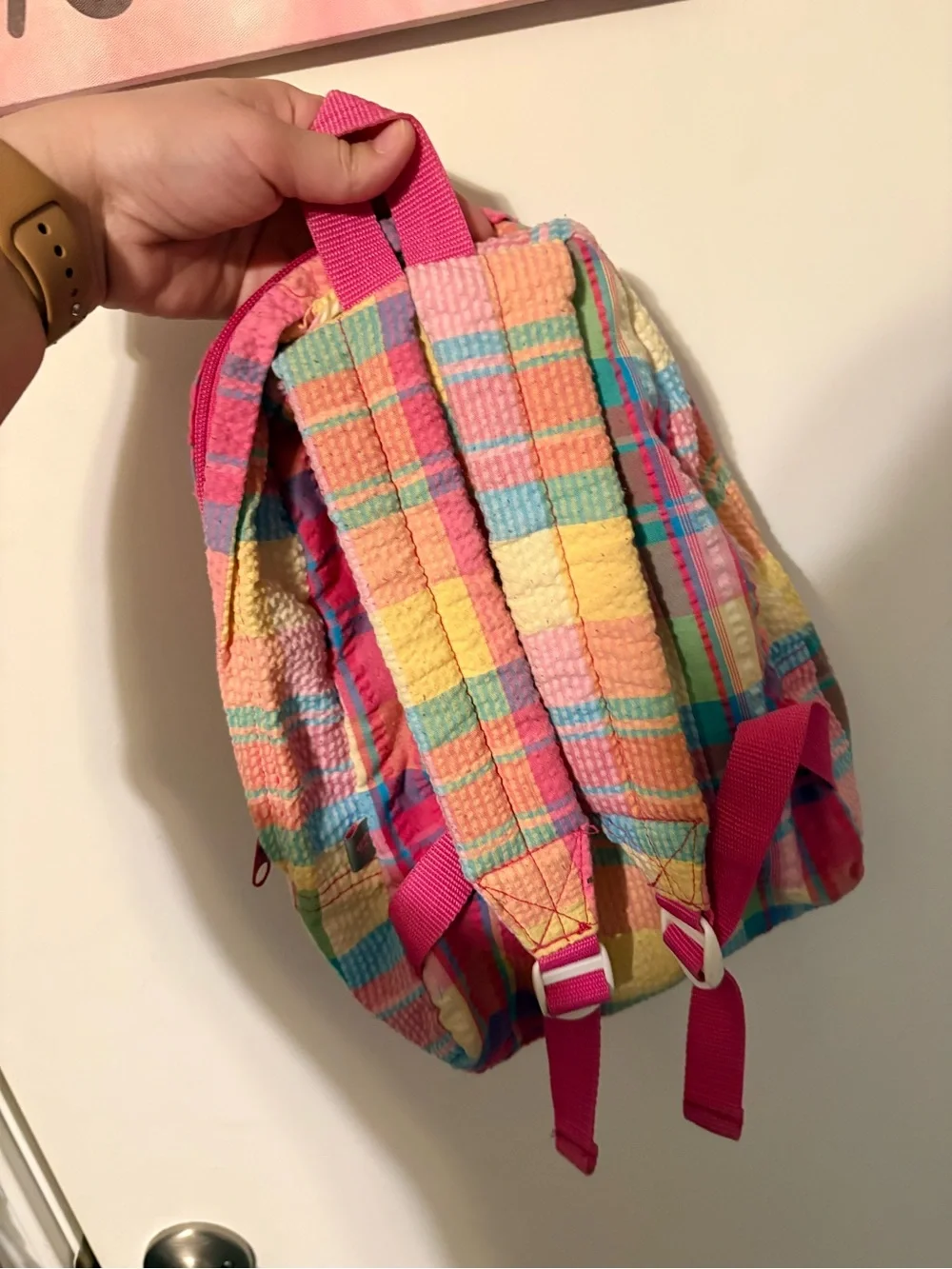 Personalized Pink Plaid Kids Backpack with Name Embroidery Harper